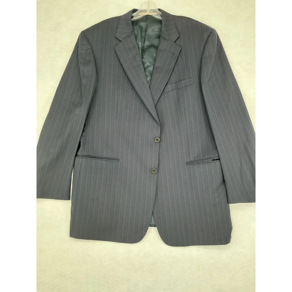 Burberry London Blazer Mens 44 Reg Navy Blue Pinstripe 100% Wool 2-Button Jacket